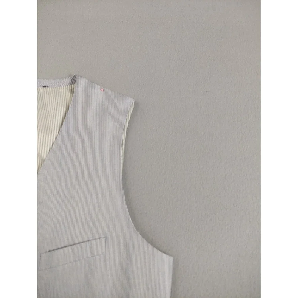Banana Republic Men Suit Vest 40R Blue Stripe Tailored Fit Wrap Button Waistcoat